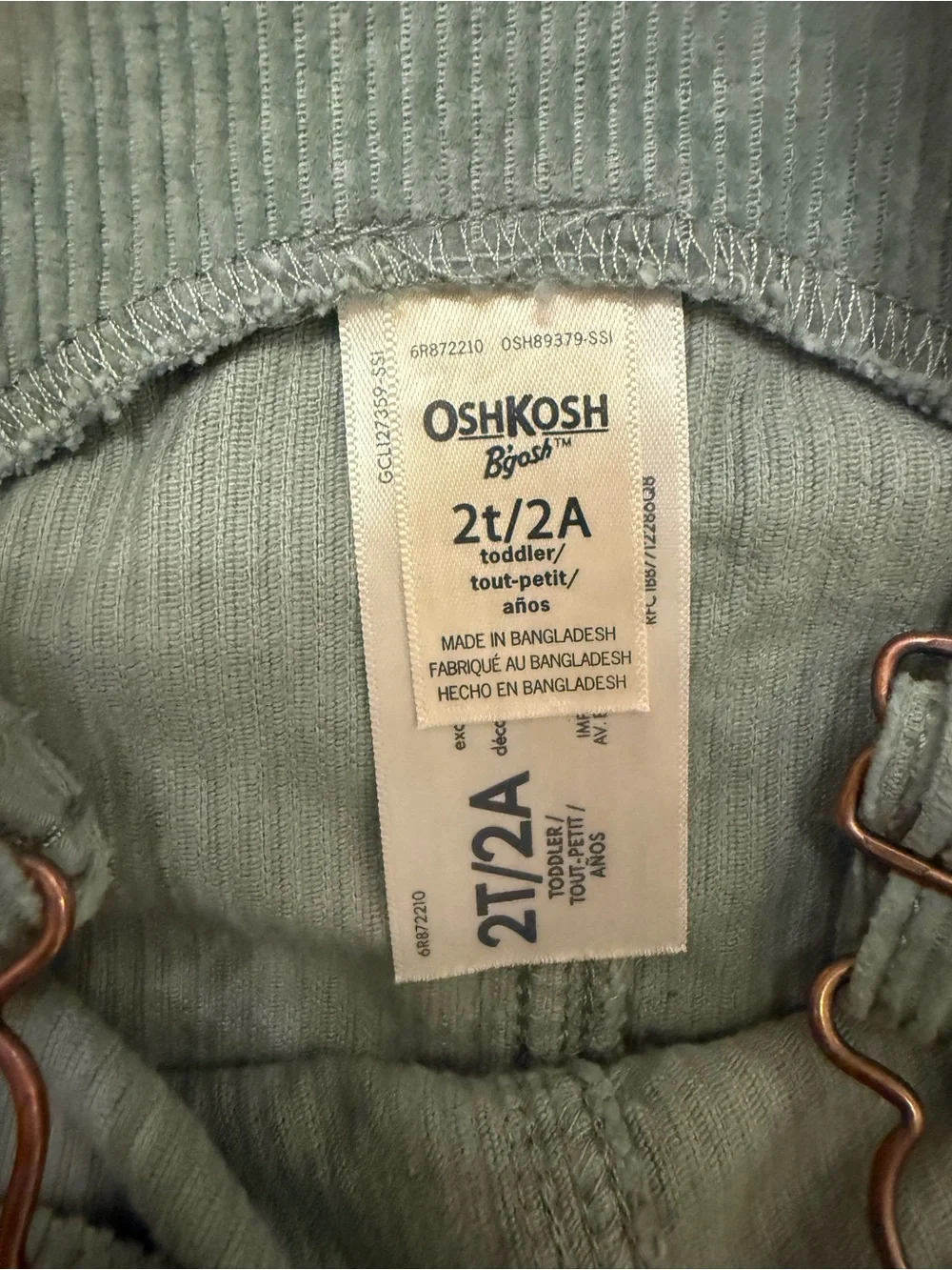 Oshkosh B'Gosh Toddler Girls’ Light Sage Green Corduroy Skirted Overall, Size 2T